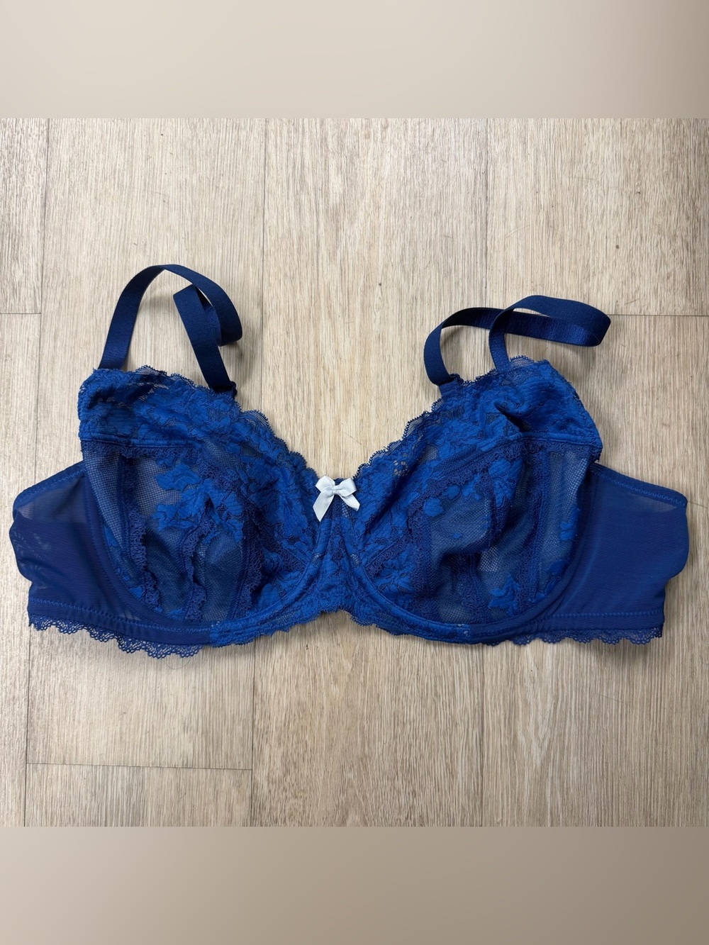 Adore Me Royal Blue Lace Underwire Bra with Bow Accent